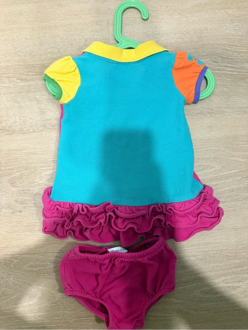 Ralph Lauren Pink Multi-Color Ruffle Polo Dress & Bloomer Set